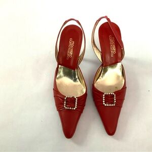 Mocassino Red Leather Slingback with rhinestones